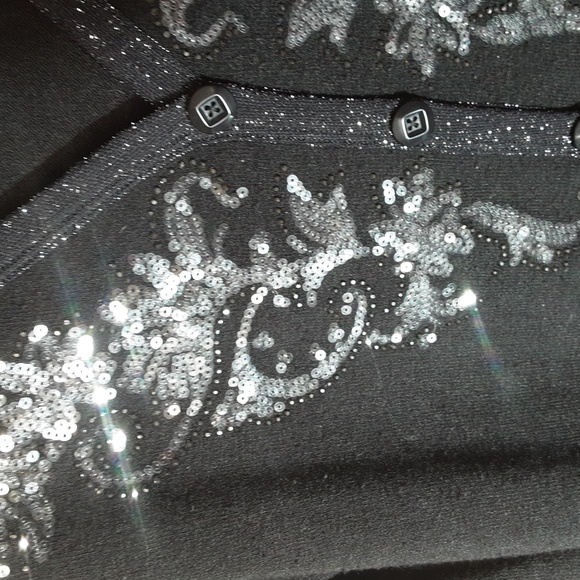 Miss Me Black Sequins with Pockets Button down Cardigan - Picture 2 of 4